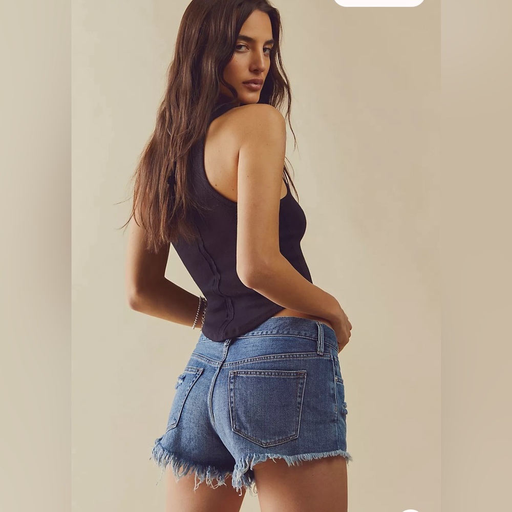 Super cute Free People We The Free Loving Good Vibrations Cutoffs in mid indigo! - Picture 3 of 9